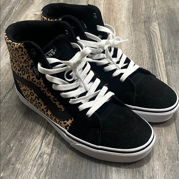 Vans Women's Black and Brown Leopard High-Tops - Picture 1 of 4